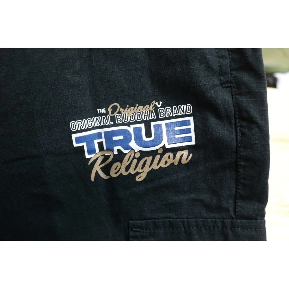 True Religion Ripstop Cargo Jogger Pants Mens Size L Black Pockets Draw String